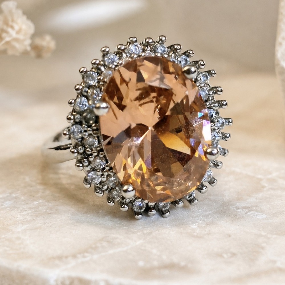 Vintage Sterling .925 Topaz Lab Created Statement Ring Size 6.75